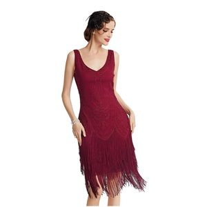 1920s Flapper Great Gatsby Costume Dress Fringed Embellished Dress, size M